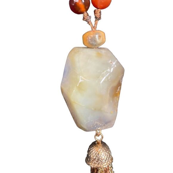 Glass beaded natural necklace with tassels - Picture 6 of 7